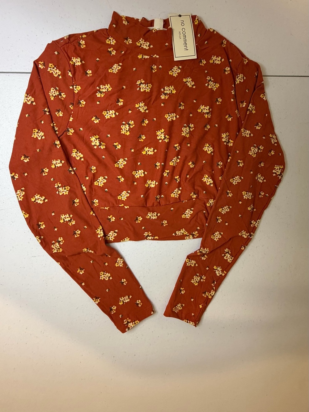 Rust Floral Open-Back Long-Sleeve Crop Top